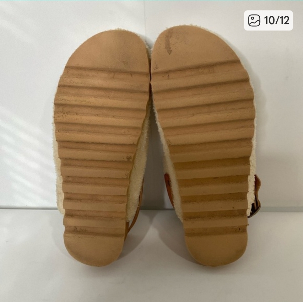 Reef Beach Bum Cream Tan Faux Fur Cork Upper Heel Strap Clogs 8 - Picture 10 of 12